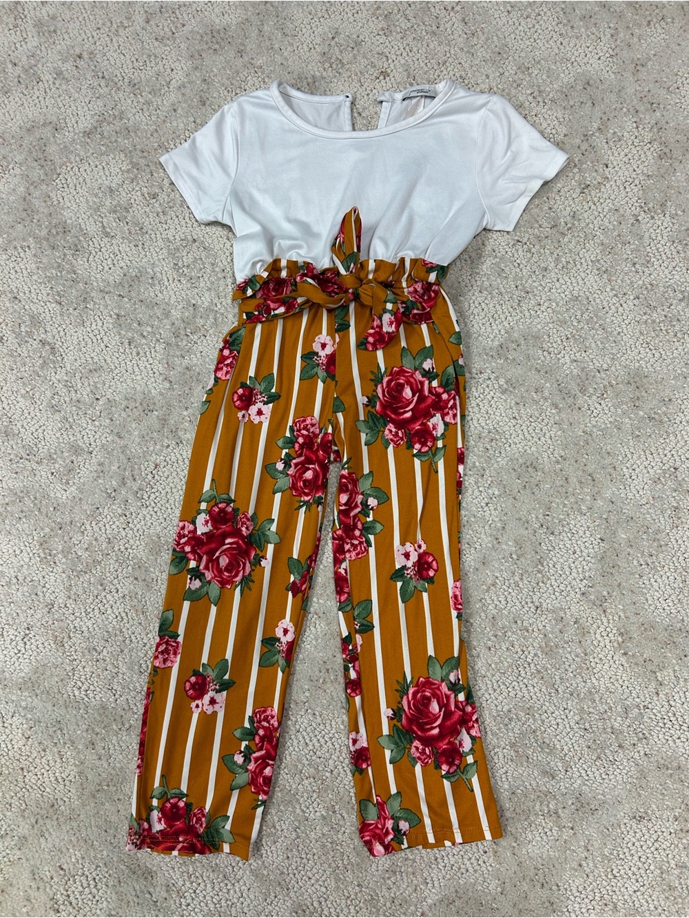 Pinc Premium White Top Mustard Floral Wide-Leg One-Piece 6x